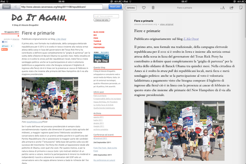 Lo stesso articolo sul sito e in Instapaper